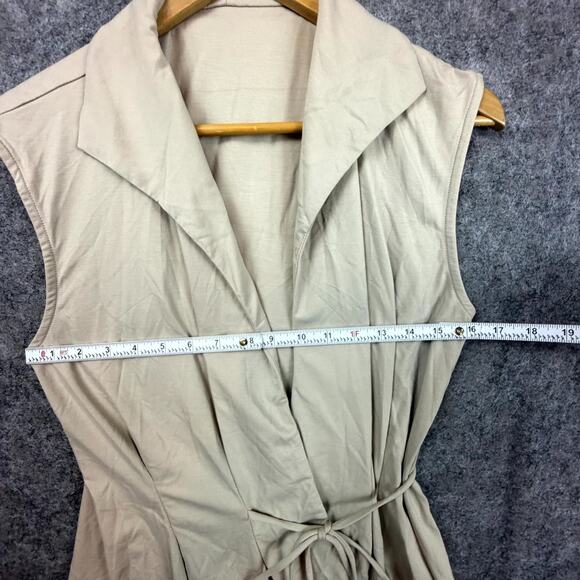 OGL Move Top Womens Large Beige Icy Ponte Flap Collar Surplice Drawstring Tie - Picture 3 of 6